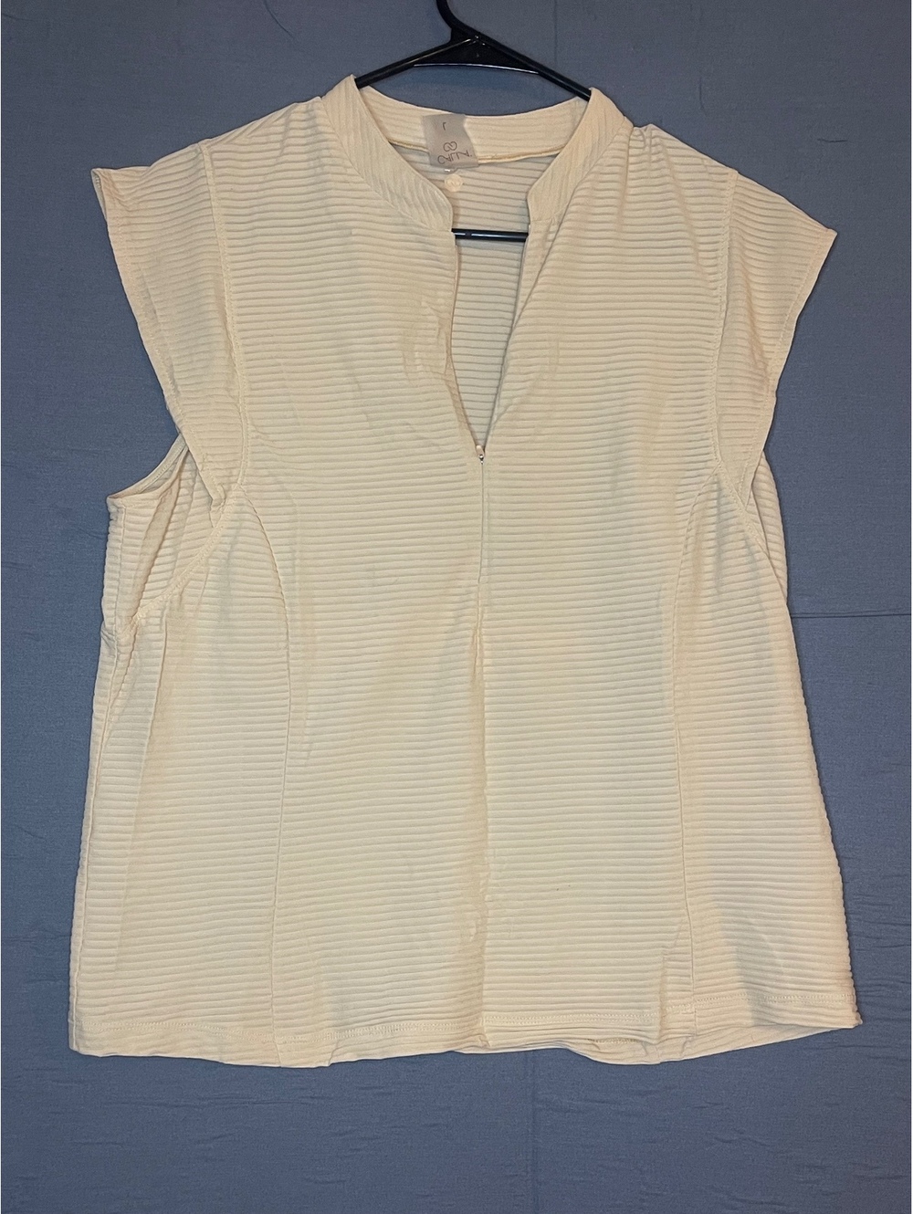 CALIA Women's Ribbed Sleeveless V-Neck Top Large Pale Yellow Athletic Activewear